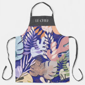Adult Apron : Abstract Leaves (blue) & Text Bar エプロン (正面)