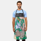 Adult Apron : Abstract Leaves (green) & Text Bar エプロン (着用した状態)