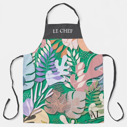 Adult Apron : Abstract Leaves (green) & Text Bar エプロン (正面)