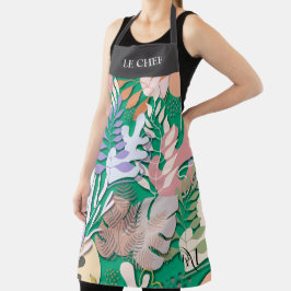 Adult Apron : Abstract Leaves (green) & Text Bar エプロン