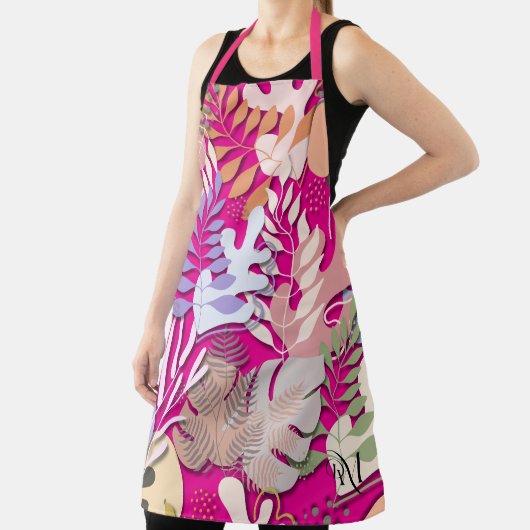Adult Apron : Abstract Leaves (magenta) エプロン (インサイチュ)