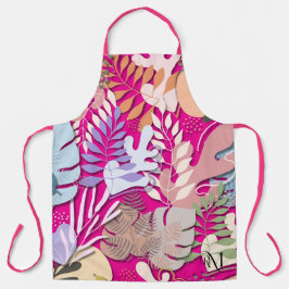 Adult Apron : Abstract Leaves (magenta) エプロン