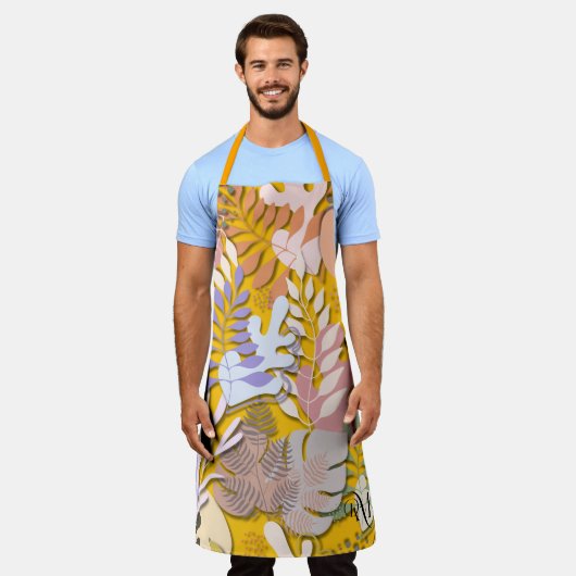 Adult Apron : Abstract Leaves (orange) エプロン (着用した状態)