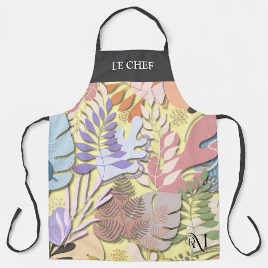 Adult Apron : Abstract Leaves (yellow) & Text Bar エプロン (正面)