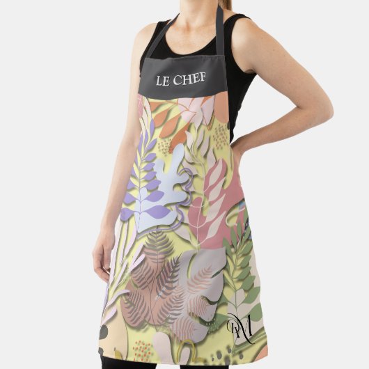 Adult Apron : Abstract Leaves (yellow) & Text Bar エプロン (インサイチュ)