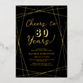 Adult Birthday Party Geometric Black and Gold 箔招待状 (正面)