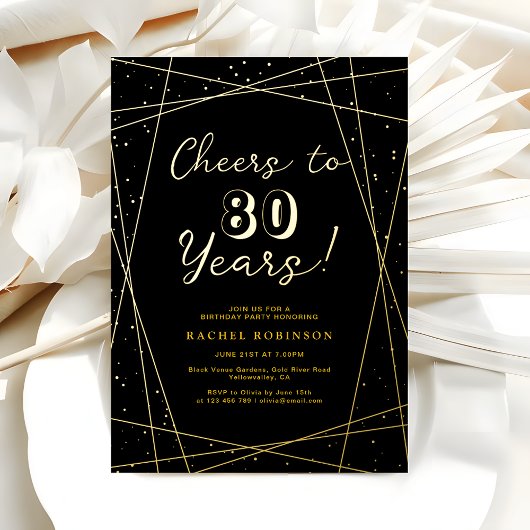 Adult Birthday Party Geometric Black and Gold 箔招待状