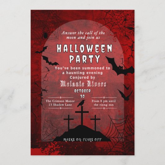 Adult Halloween Party Invitation - Red & Black 招待状 (正面)
