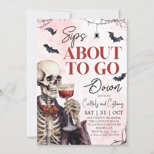 Adult Halloween Sips About to Go Down Skeleton 招待状 (正面)