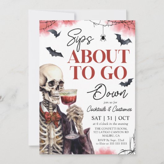 Adult Halloween Sips About to Go Down Skeleton 招待状 (正面)