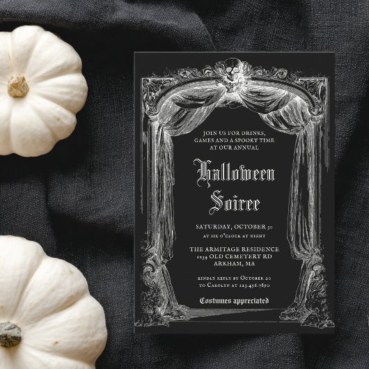 Adult Halloween Soiree Black Vintage Gothic Party 招待状