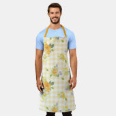 Adult Large Apron yellow rose floral エプロン (着用した状態)