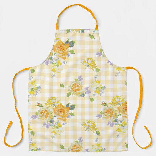 Adult Large Apron yellow rose floral エプロン (正面)