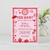 Adult Pink Red Cowgirl Western Birthday  招待状 (スタンド正面)