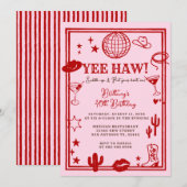 Adult Pink Red Cowgirl Western Birthday  招待状 (正面/裏面)