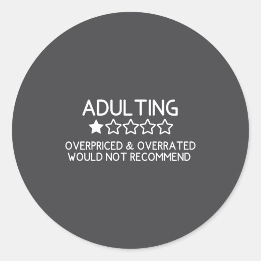 Adulting Shirt Funny Adul 1 Star Review  ラウンドシール (正面)