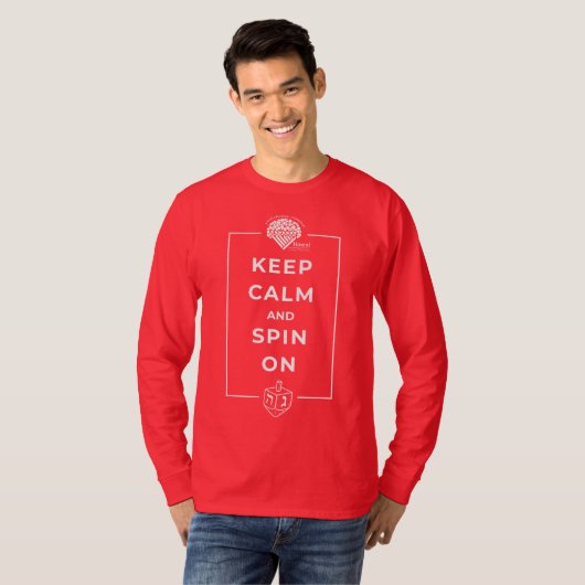 Adults' Long-Sleeve Hanukkah Shirt - "Keep Calm" Tシャツ (正面フル)