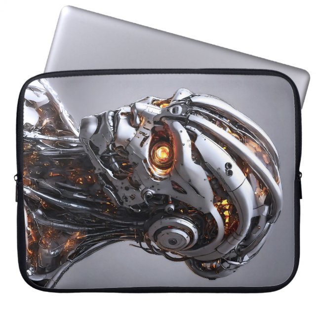 Advanced AI Chrome Android Cyborg Futuristic ラップトップスリーブ (正面)