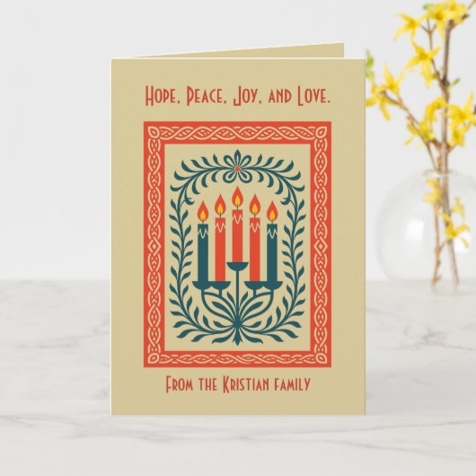 Advent Candelabra Stylized Nordic Christmas Nature カード (黄色い花)