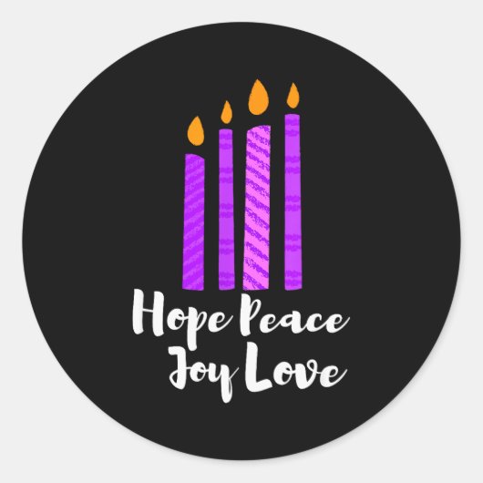Advent Evergreen Wreath Candles Hope Peace Joy Lov ラウンドシール (正面)