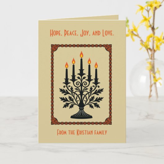 Advent Stylized Candelabra Nordic Christmas  カード (黄色い花)