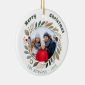 Advent Wreath Foliage Merry Christmas Family Photo セラミックオーナメント (右)