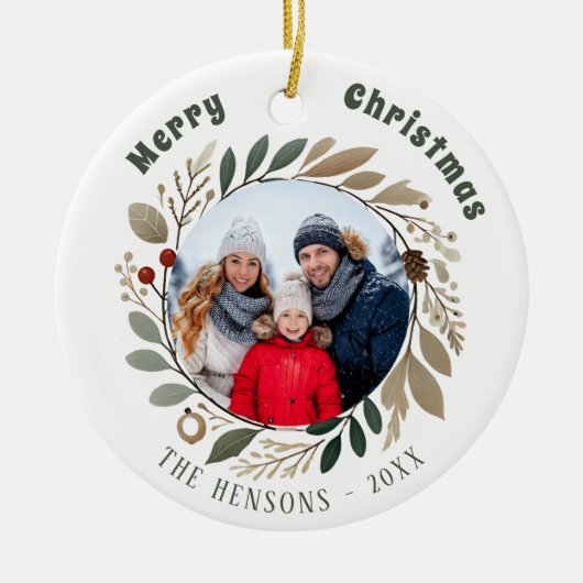 Advent Wreath Foliage Merry Christmas Family Photo セラミックオーナメント (正面)