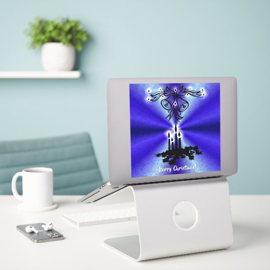 Adventance, Christmas Artdeco on Blue Green Rainbo シール (デスク上のノートパソコン)