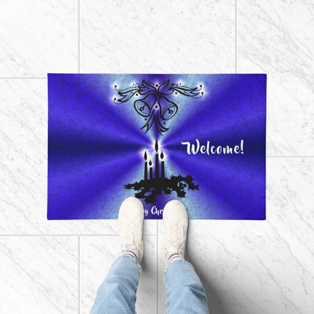 Adventance, Christmas Artdeco on Blue Green Rainbo ドアマット (室内)