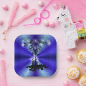 Adventance, Christmas Artdeco on Blue Green Rainbo ペーパープレート (パーティー)