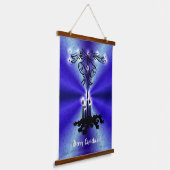 Adventance, Christmas Artdeco on Blue Green Rainbo 吊り下げ型タペストリー (傾斜あり)