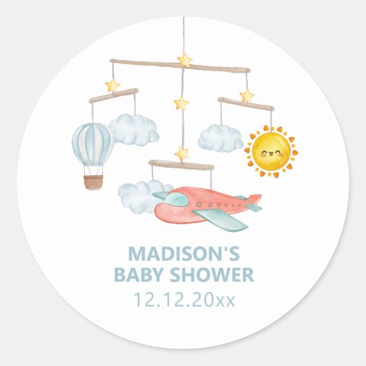 Adventure Airplane Hot Air Balloon Baby Shower ラウンドシール (正面)