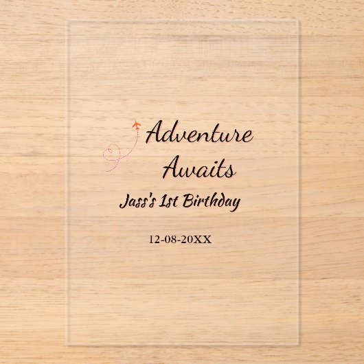 Adventure awaits 1st birthday name date planeretro アクリル招待状 (正面)