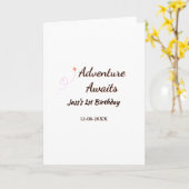 Adventure awaits 1st birthday name date planeretro カード (黄色い花)
