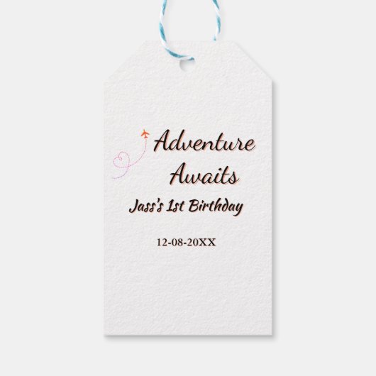 Adventure awaits 1st birthday name date planeretro ギフトタグ (裏面)