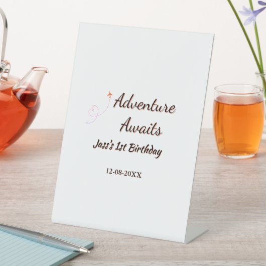 Adventure awaits 1st birthday name date planeretro 台座サイン (インサイチュ)