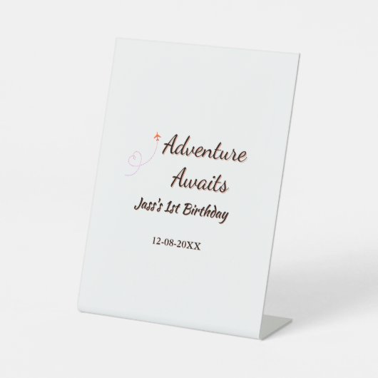 Adventure awaits 1st birthday name date planeretro 台座サイン (正面)
