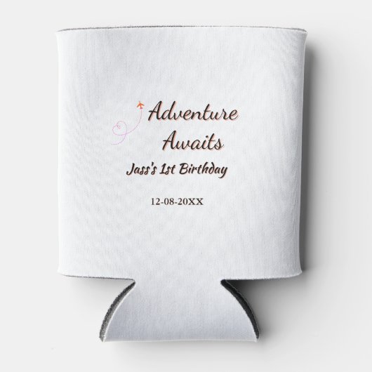 Adventure awaits 1st birthday name date planeretro 缶クーラー (正面)