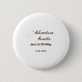 Adventure awaits 1st birthday name date planeretro 缶バッジ (正面)