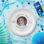 Adventure Awaits 1st Birthday Photo パーソナライズされた ペーパープレート (パーティー)