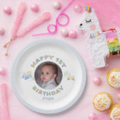 Adventure Awaits 1st Birthday Photo パーソナライズされた ペーパープレート (パーティー)