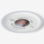 Adventure Awaits 1st Birthday Photo パーソナライズされた ペーパープレート (アングル)