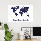 Adventure Awaits, Airplane Print, World Map Print ポスター (ホームオフィス)