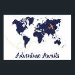 Adventure Awaits, Airplane Print, World Map Print ポスター<br><div class="desc">Adventure Awaits,  World Map Print,  Kids Room Decor,  Inspirational Quote Poster.</div>