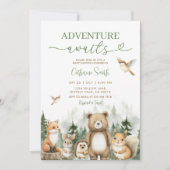 Adventure Awaits Animal Woodland Tree Baby Shower 招待状 (正面)
