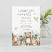 Adventure Awaits Animal Woodland Tree Baby Shower 招待状 (スタンド正面)