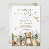 Adventure Awaits Animal Woodland Tree Baby Shower 招待状 (正面/裏面)