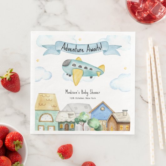 Adventure Awaits Aviator Airplane Baby Shower  (インサイチュ)