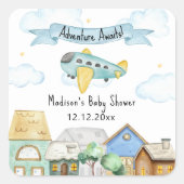 Adventure Awaits Aviator Airplane Baby Shower スクエアシール (正面)