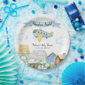 Adventure Awaits Aviator Airplane Baby Shower  ペーパープレート (パーティー)